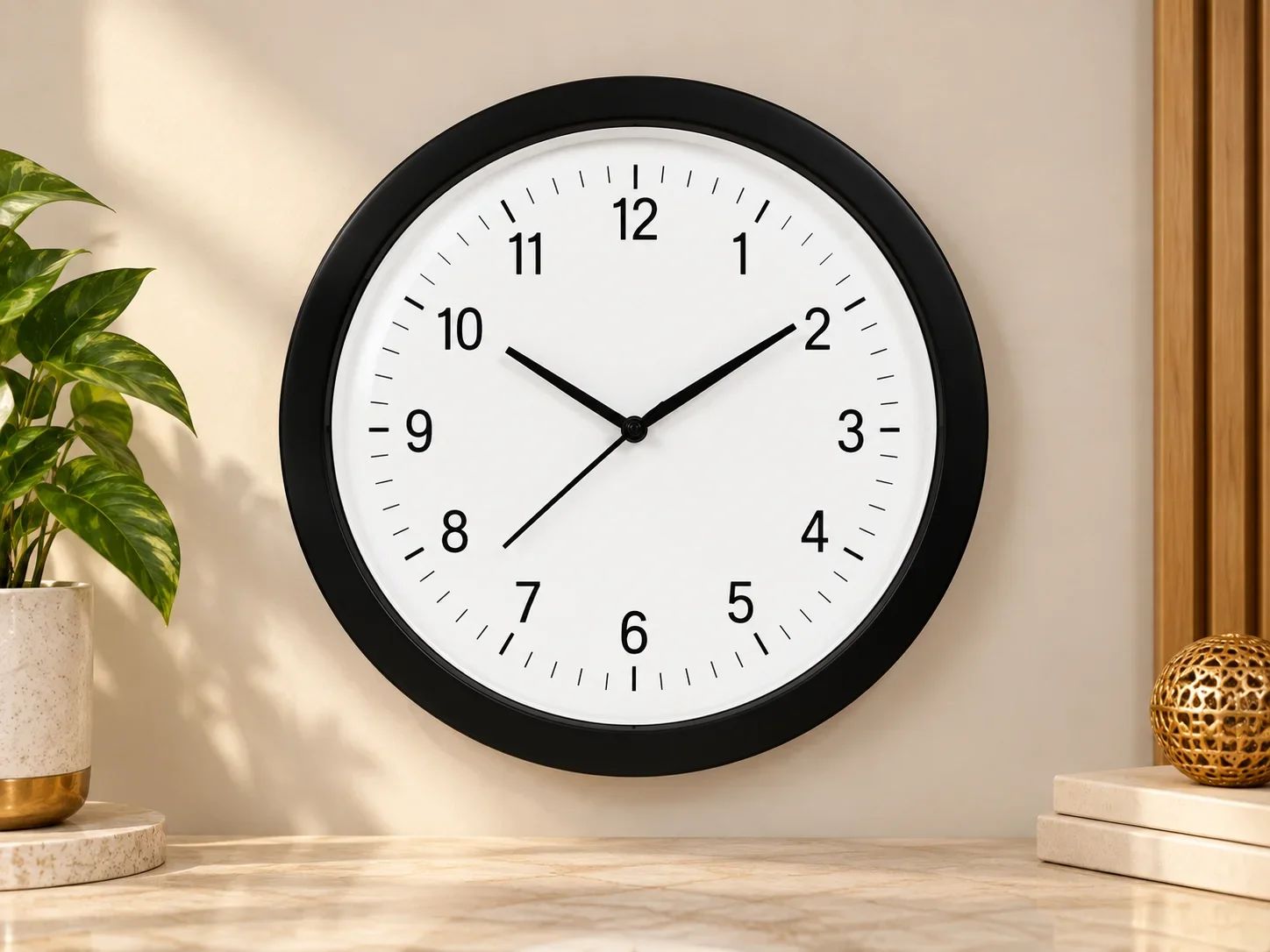 Matte Black Round Wall Clock with Classic White Dial