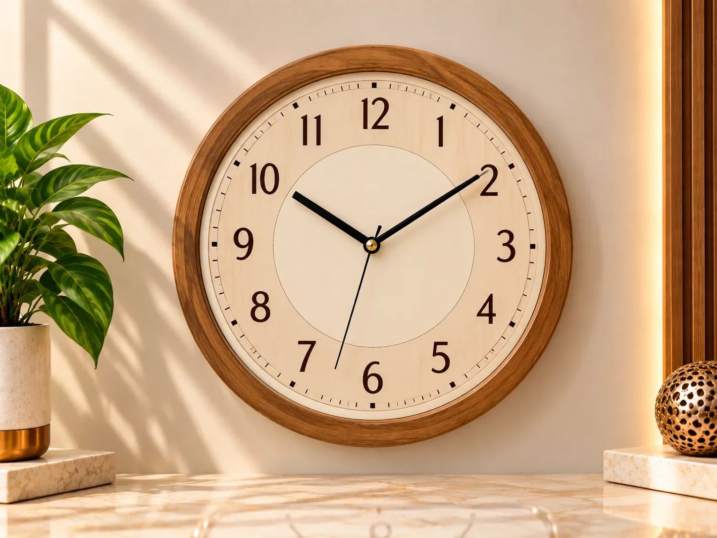 Natural Oak Wood Wall Clock with Two-Tone Birch Dial