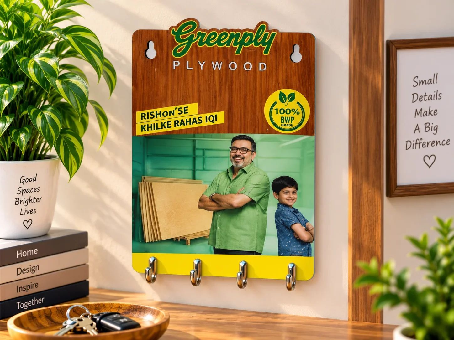 Custom Wooden Finish Key Hanger Board