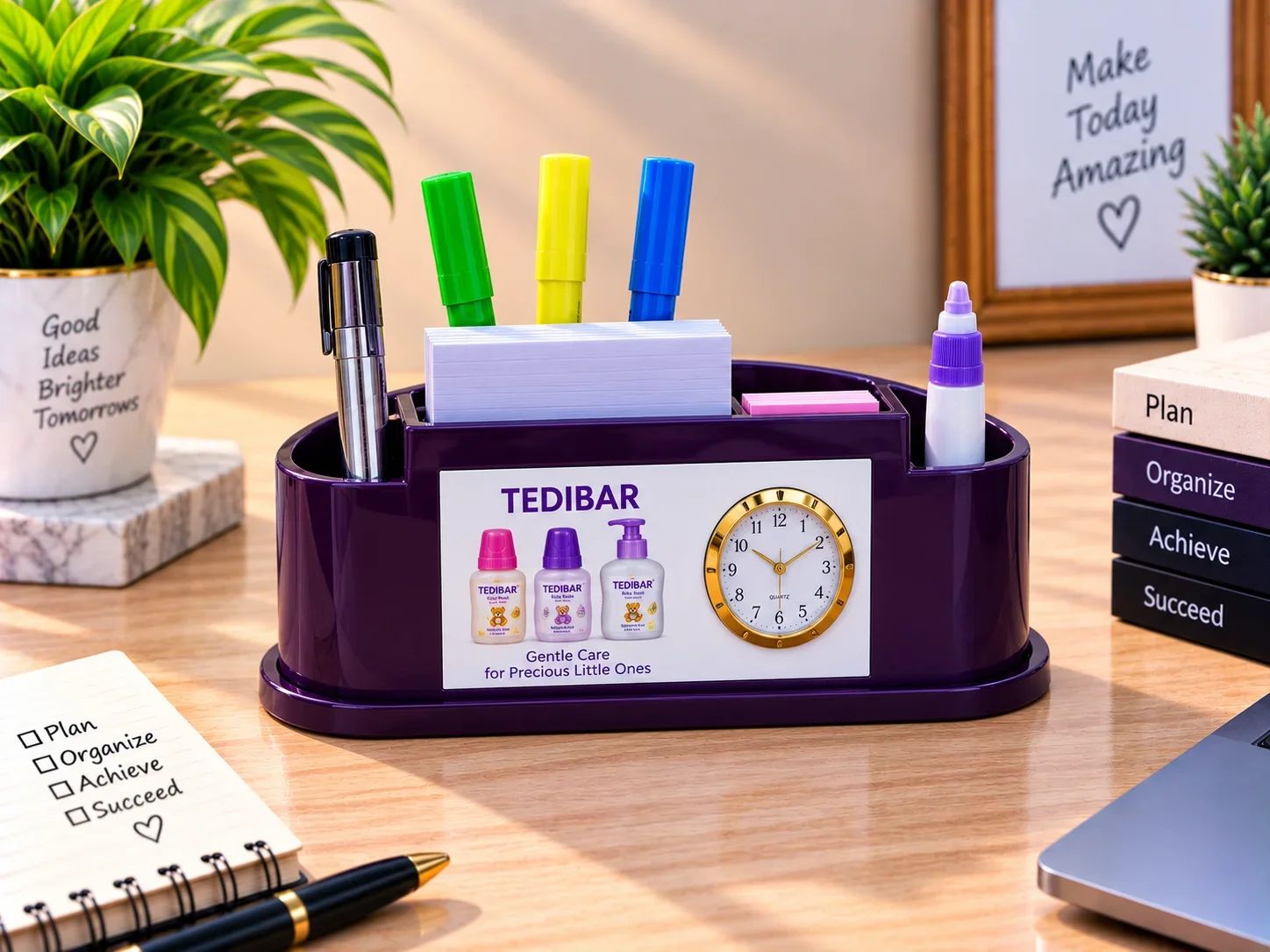 Tedibar Custom Desktop Pen Stand with Clock