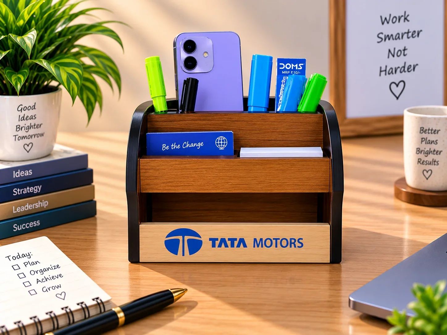 Tata Motors Wooden Multi-Slot Desk Organizer