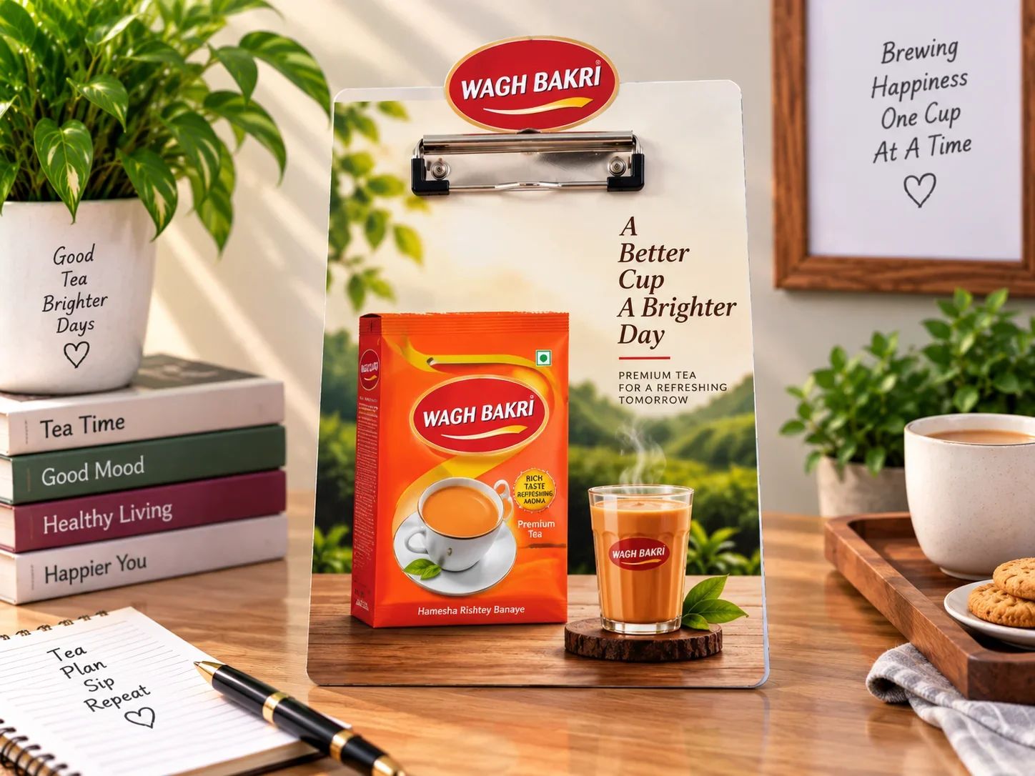 Wagh Bakri Tea Custom Desktop Clipboard Stand