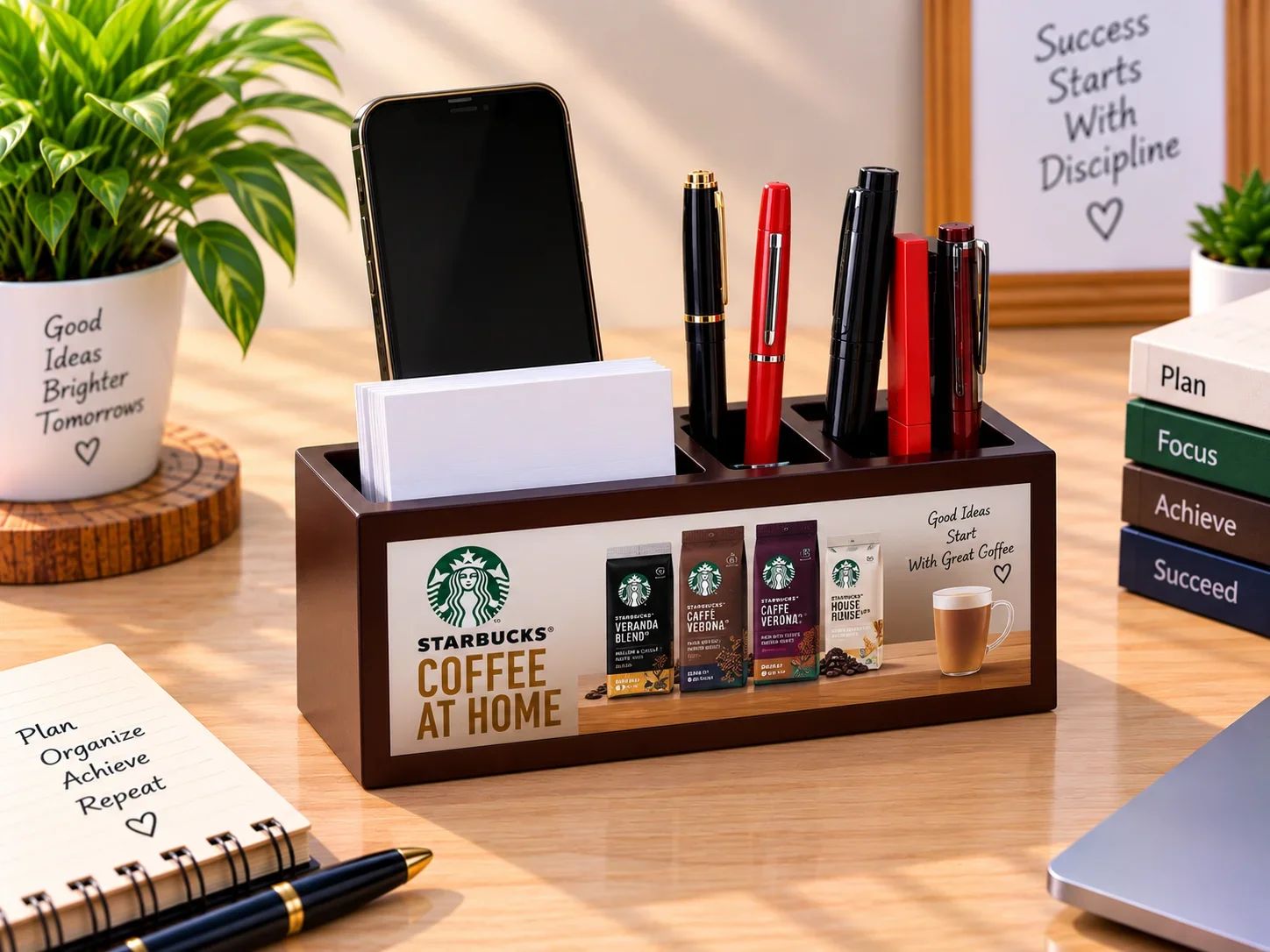 Starbucks Custom Wooden Desk Organizer