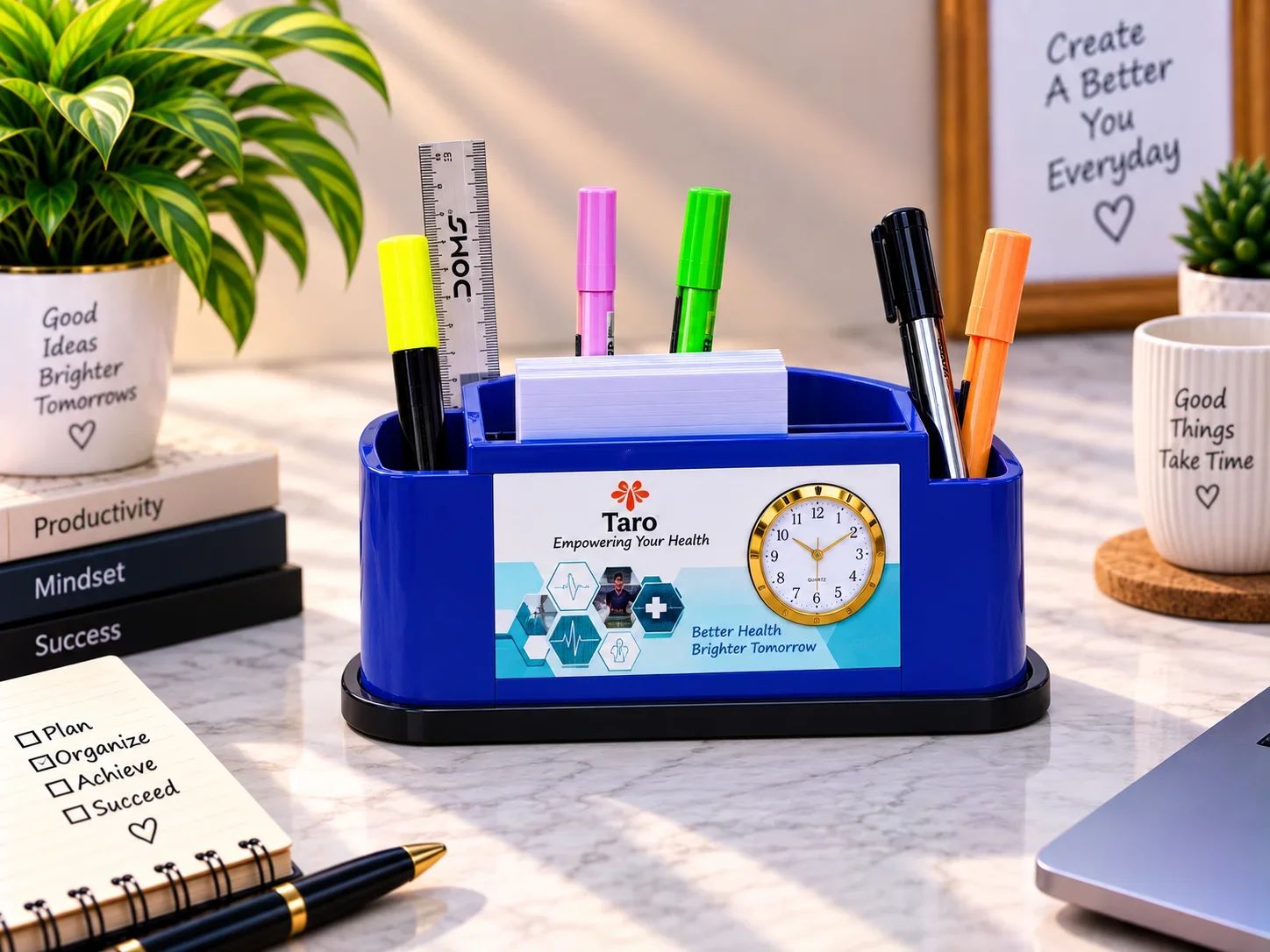 Taro Executive Desk Organizer with Clock