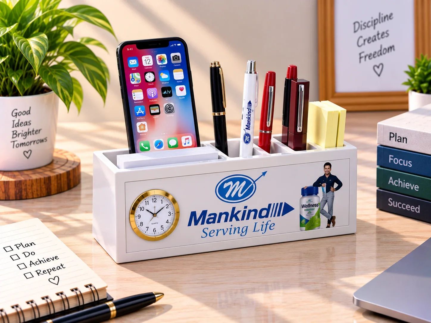 Mankind Custom Desktop Organizer with Clock