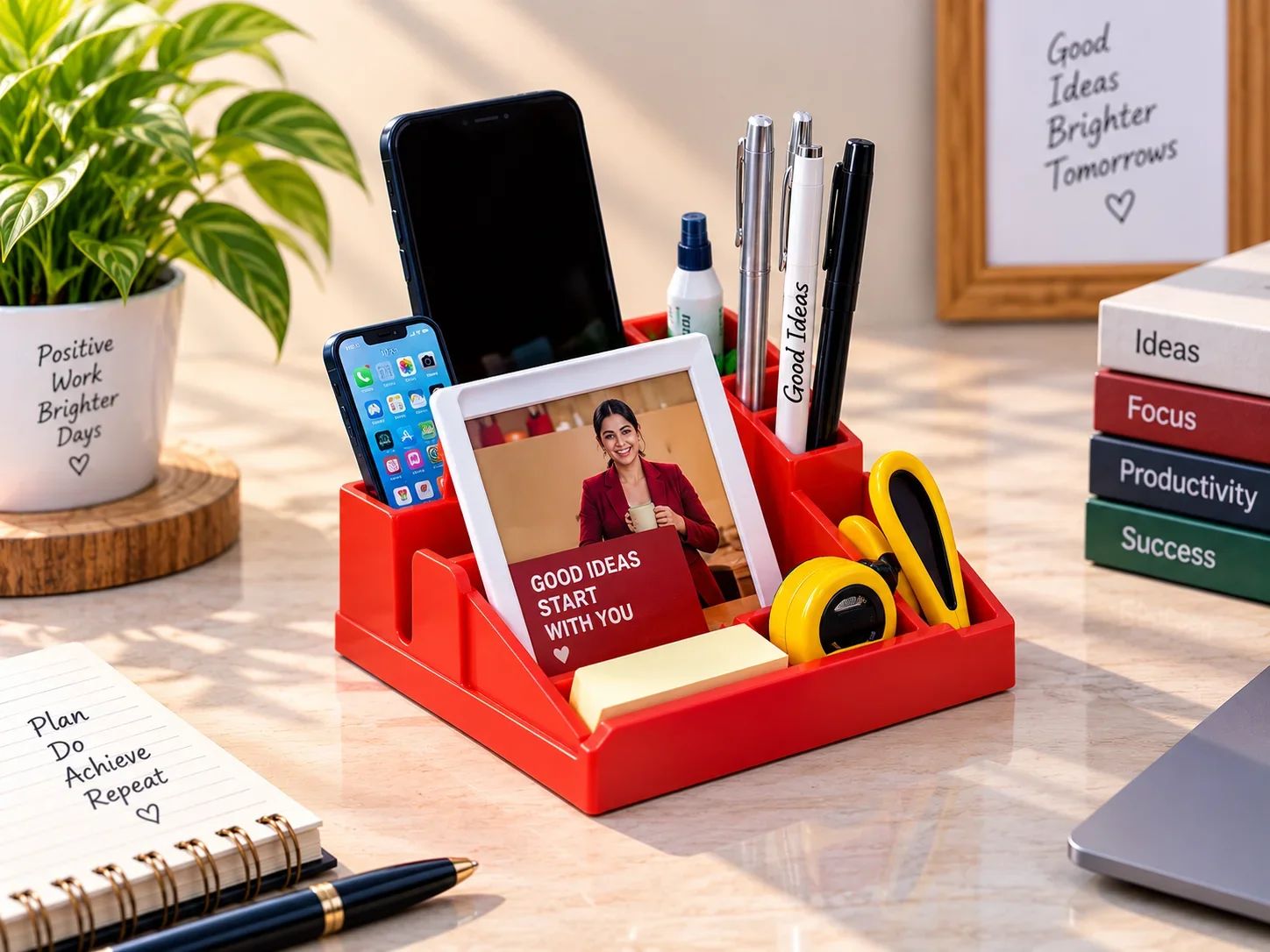 Executive Red Desktop Organizer with Photo Frame