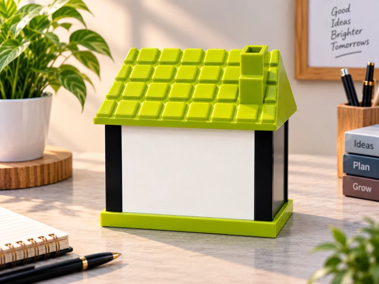 Green House-Shaped Money Bank Desk Stand