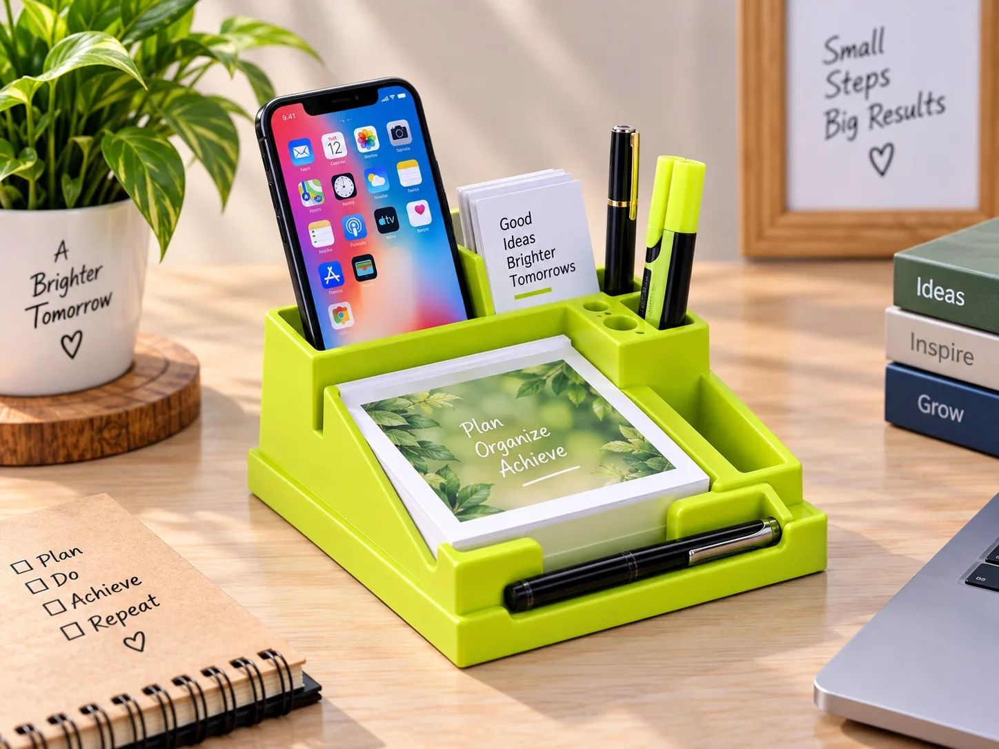 Lime Green Desktop Multi-Slot Utility Caddy