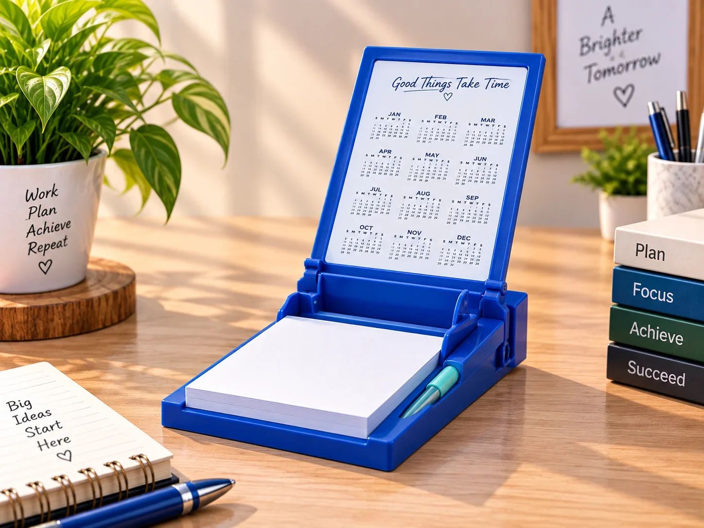 Executive Blue Desktop Flip Calendar & Note Tray