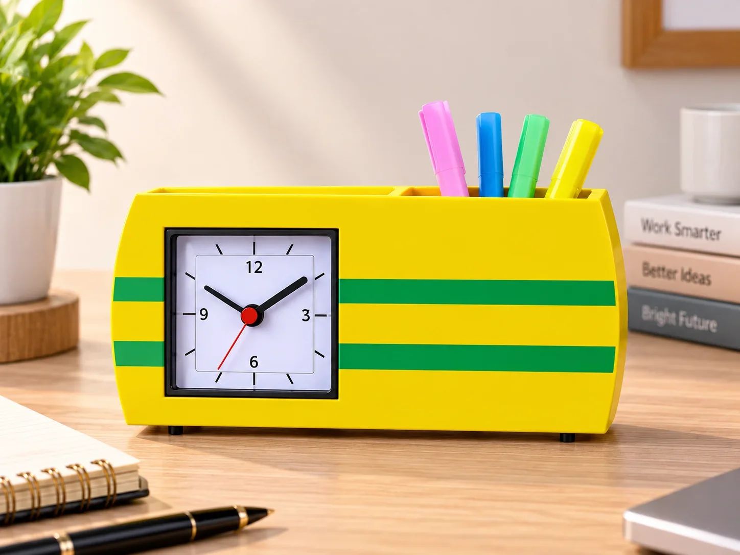 Executive Yellow Desktop Clock & Pen Stand