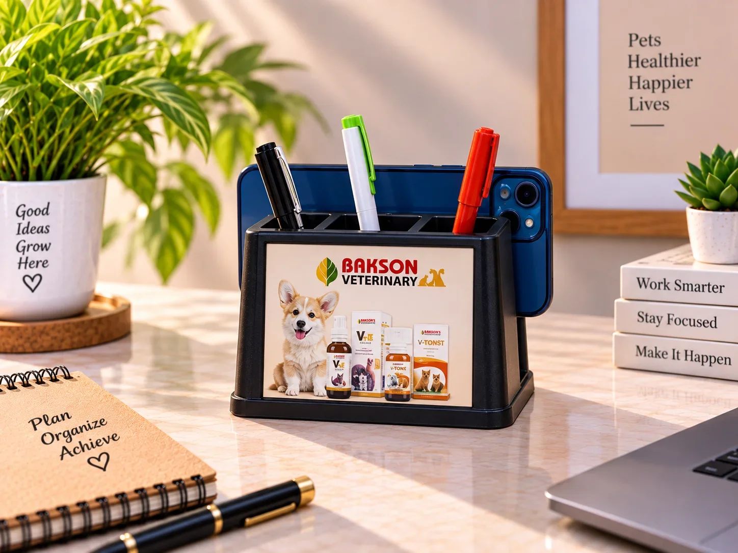 Black Multi-Compartment Desktop Caddy & Phone Dock