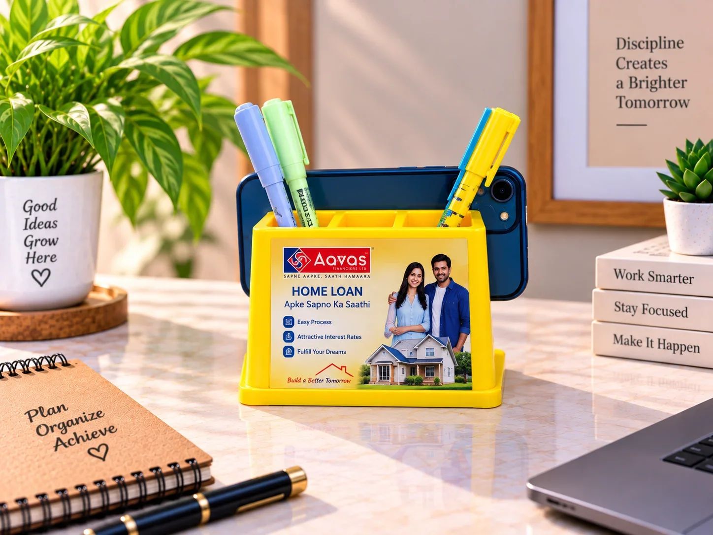 Bright Yellow Desktop Phone Dock & Pen Caddy