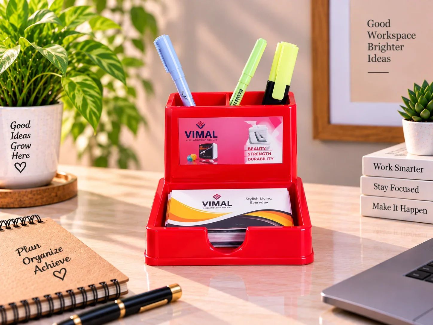 Executive Red Tiered Desk Organizer & Card Stand