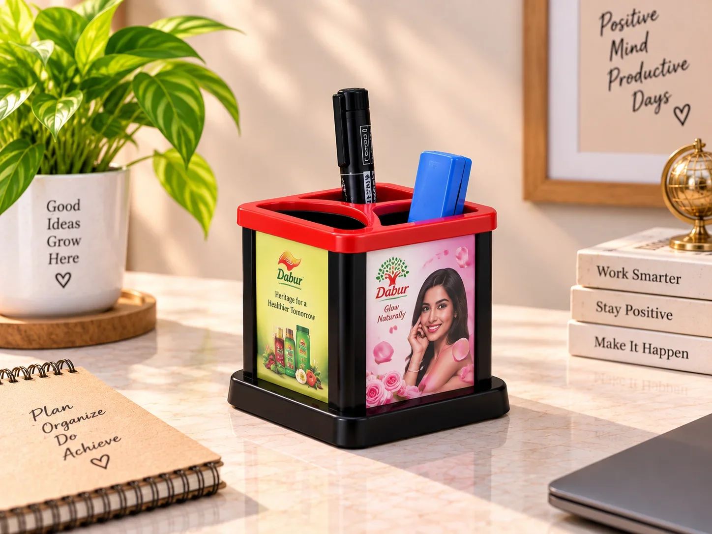 Executive Black & Red Revolving Desktop Pen Holder