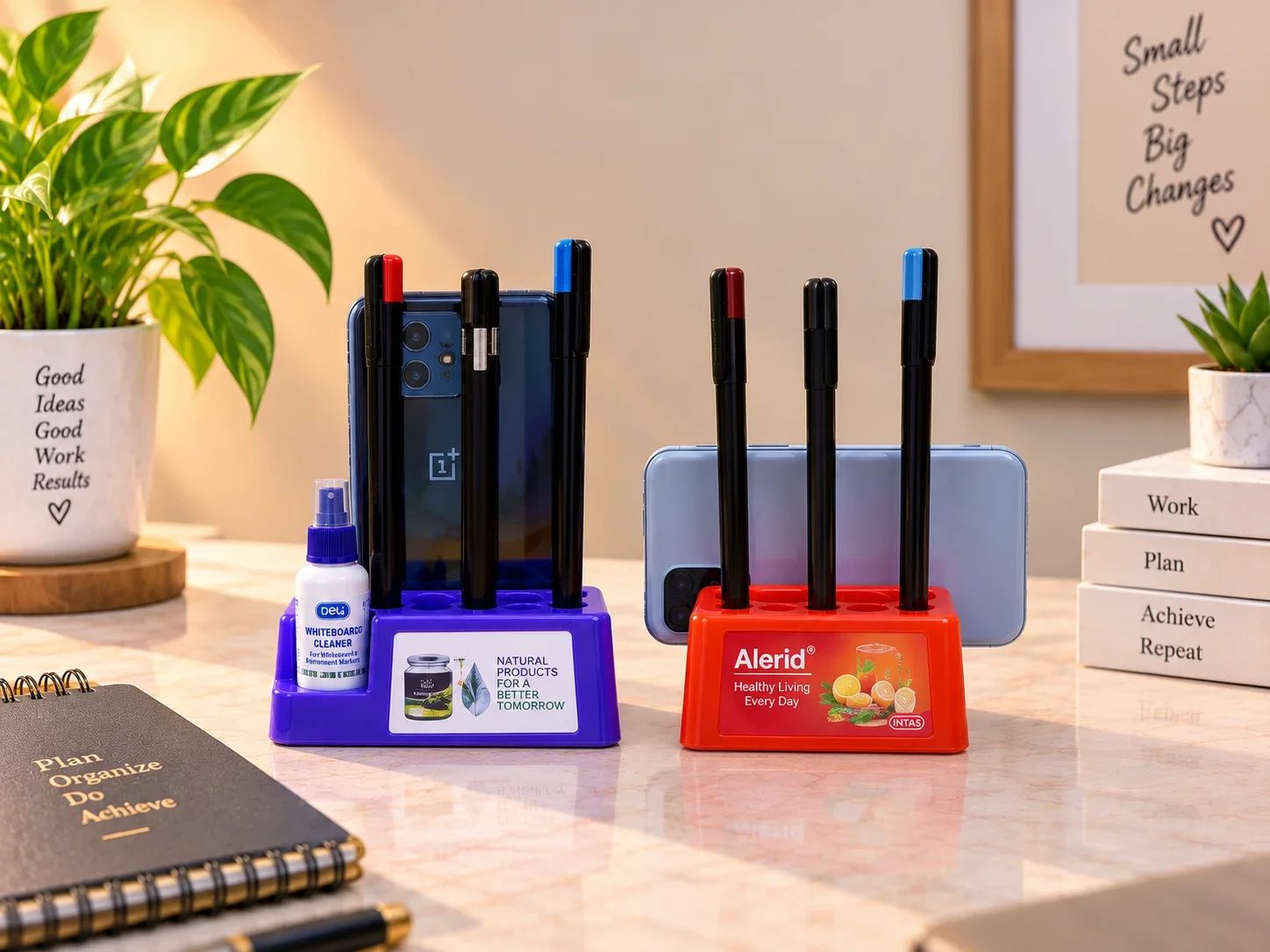 Executive Purple Desktop Pen Stand & Cleaner Dock
