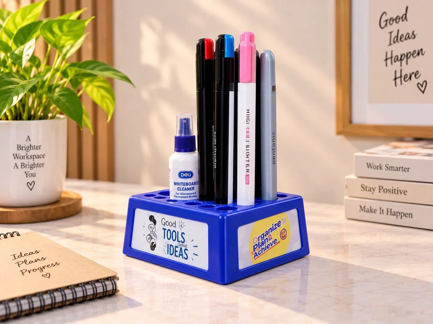 Royal Blue Desktop Multi-Slot Pen Holder & Spray Dock