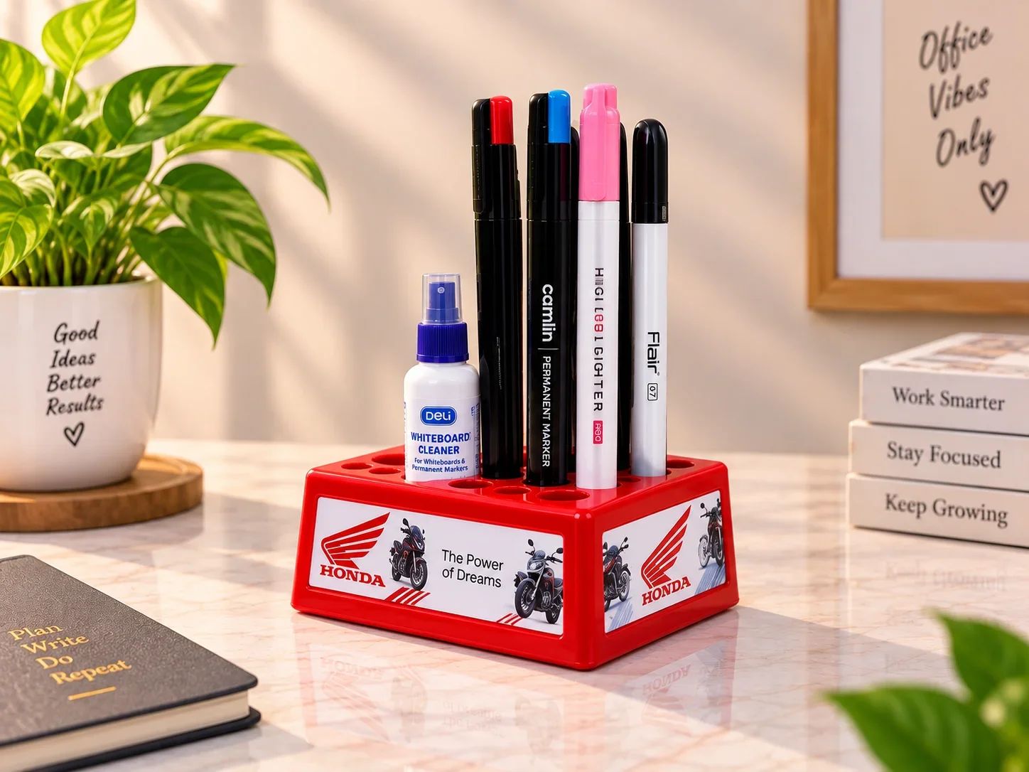 Red Desktop Multi-Slot Pen Holder & Spray Dock