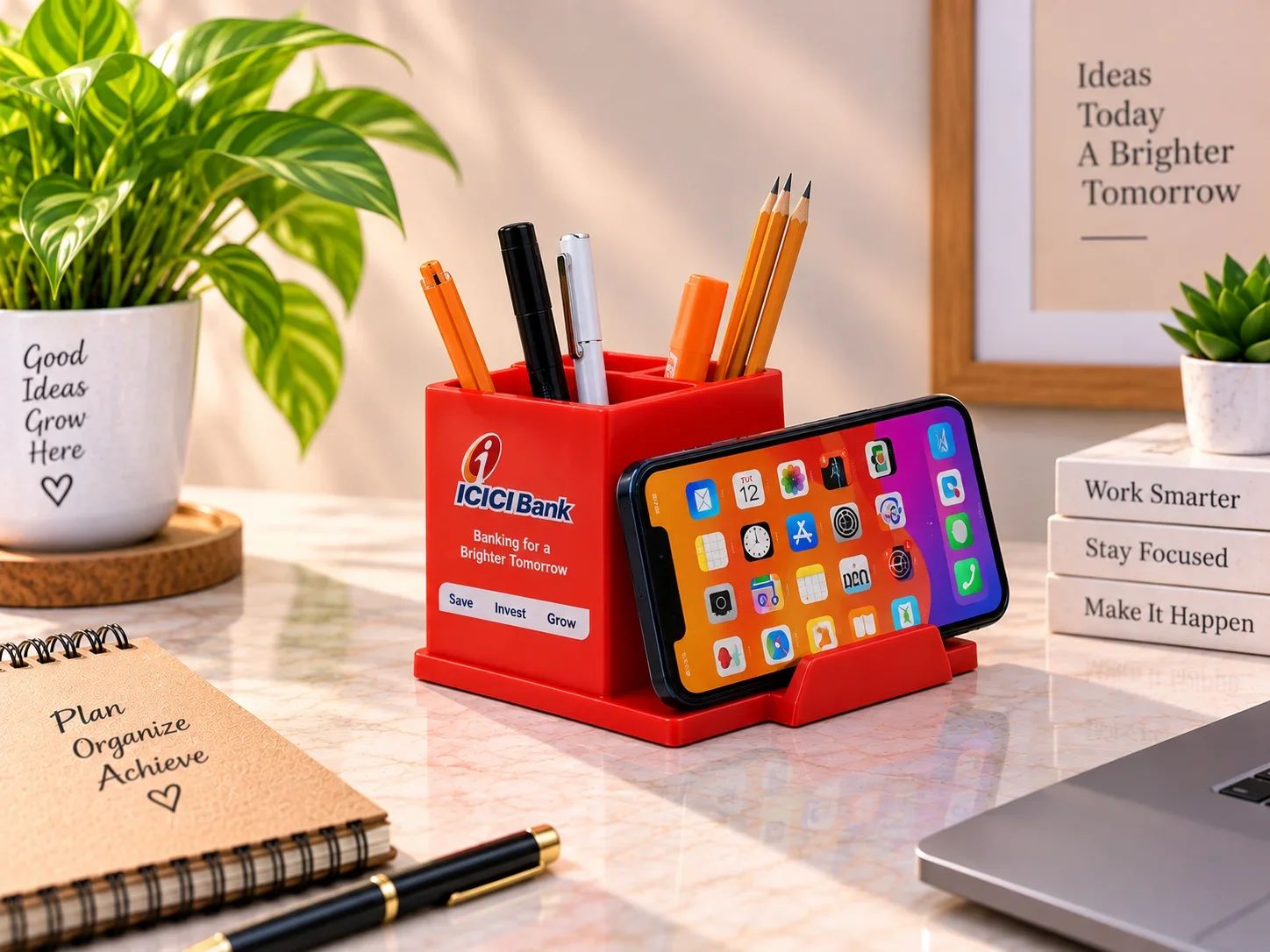 Red Desktop Pen Stand & Smartphone Dock