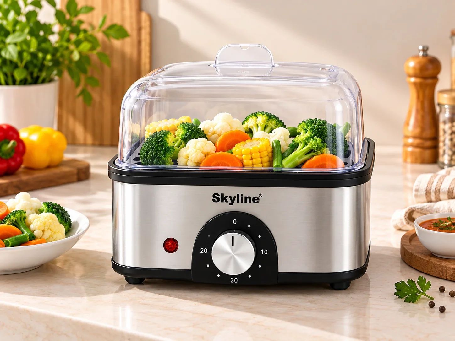 Skyline Stainless Steel Electric Food Steamer & Egg Boiler with 30-Min Timer