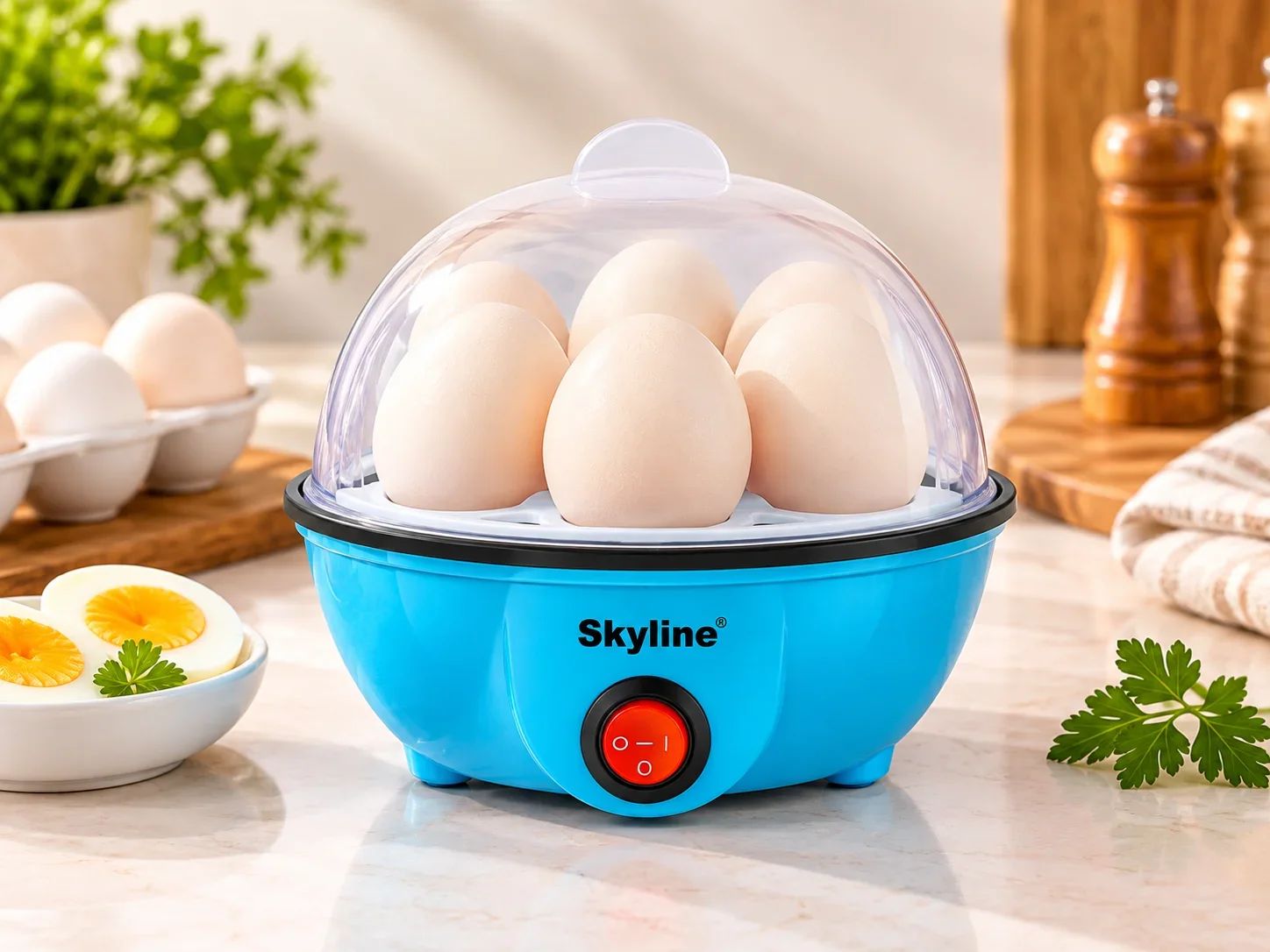 Skyline Compact Electric Egg Boiler with Dome Cover (7 Egg Capacity)