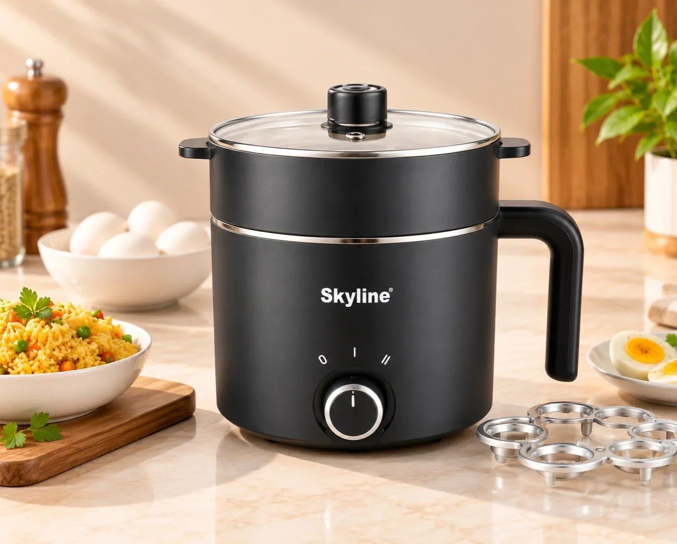 Skyline Multi-Purpose Electric Cooking Pot with Non-Stick Coating & Glass Lid