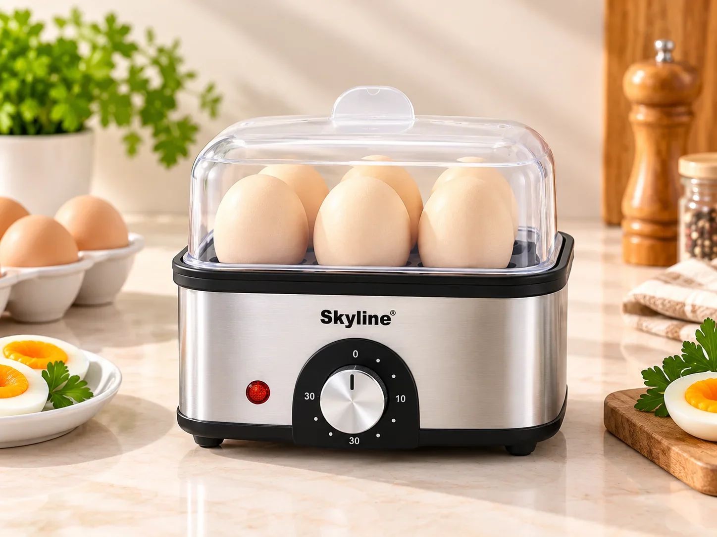 Skyline Stainless Steel Electric Egg Boiler with Precision 30-Min Timer Dial