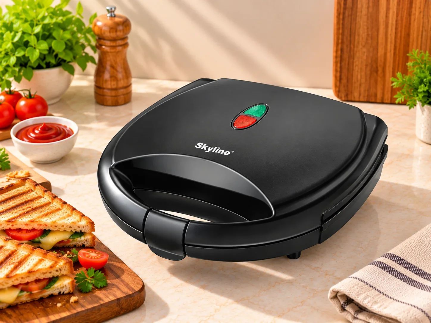 Skyline Electric Sandwich Maker & Grill with Non-Stick Plates & Power Indicator
