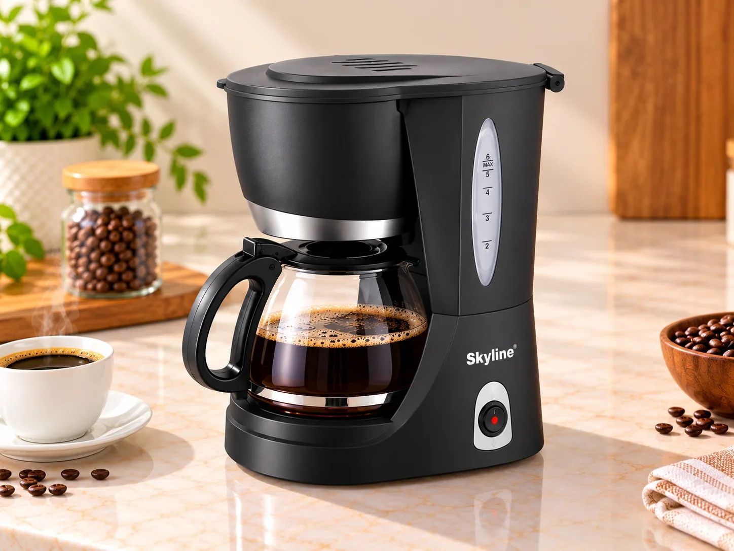 Skyline Automatic Drip Coffee Maker with Glass Carafe & Water Indicator