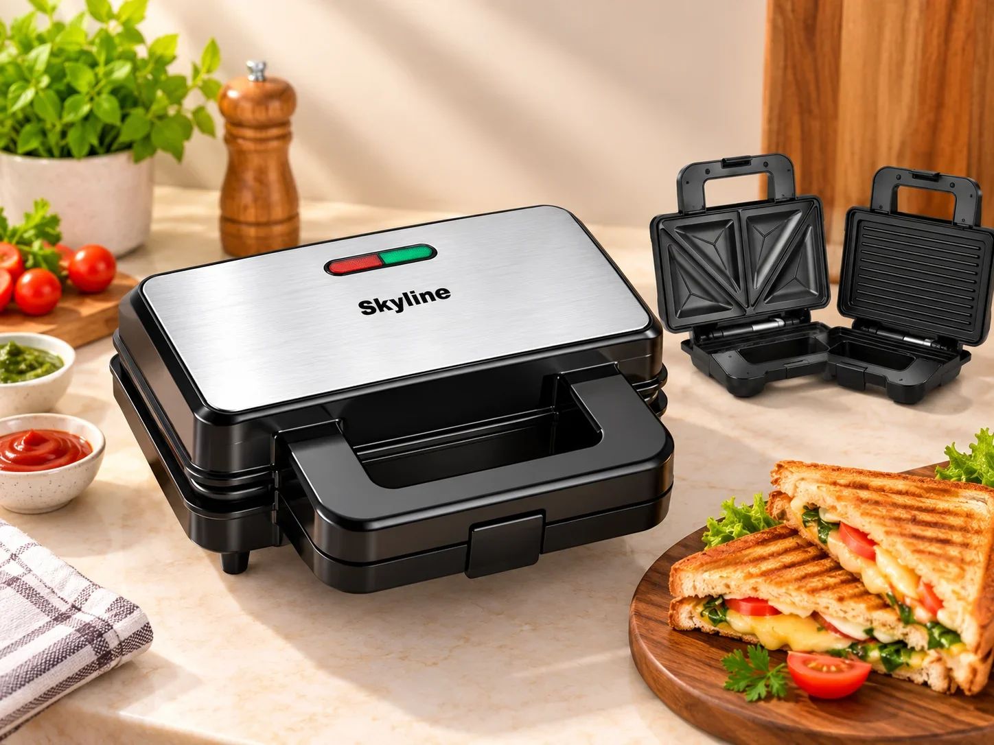 Skyline 3-in-1 Multi-Snack Maker with Interchangeable Non-Stick Plates