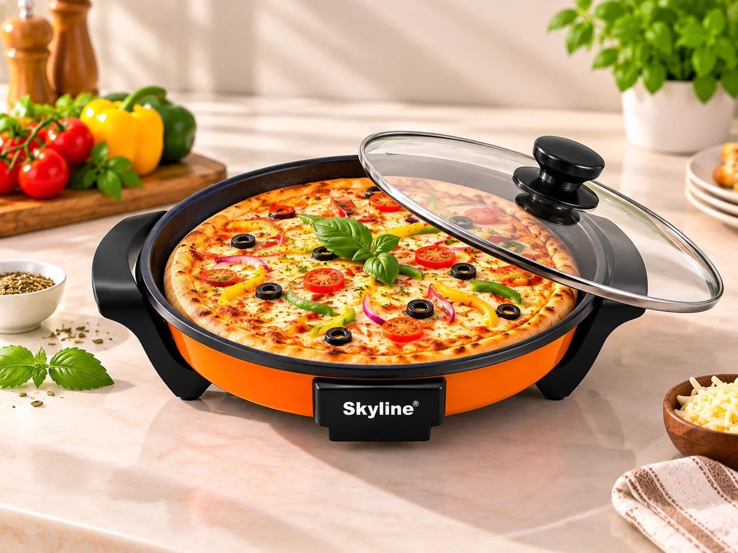 Skyline Electric Pizza Maker & Round Non-Stick Skillet