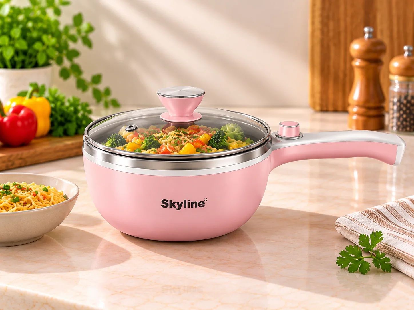 Skyline Pastel Pink Electric Noodle Pot & Multi-Kettle