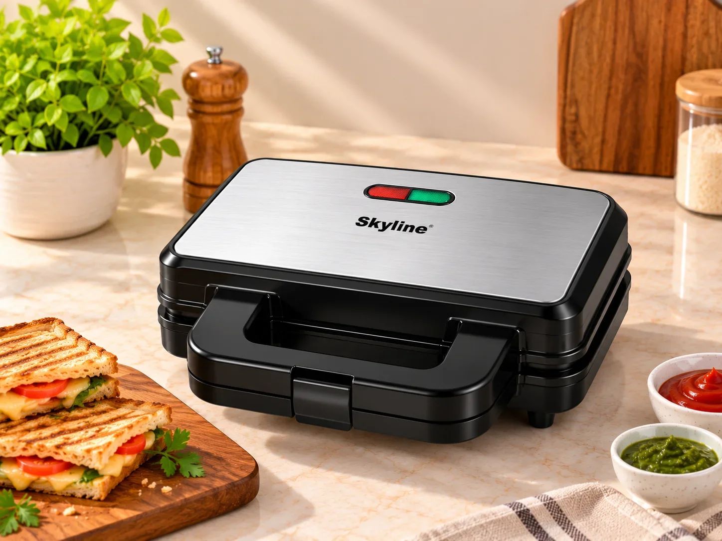 Skyline Stainless Steel Top 2-Slice Sandwich Grill Maker