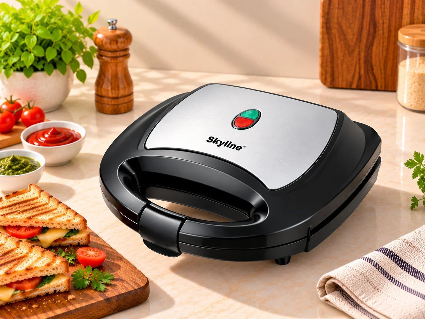 Skyline Curved 2-Slice Non-Stick Sandwich Toast Grill
