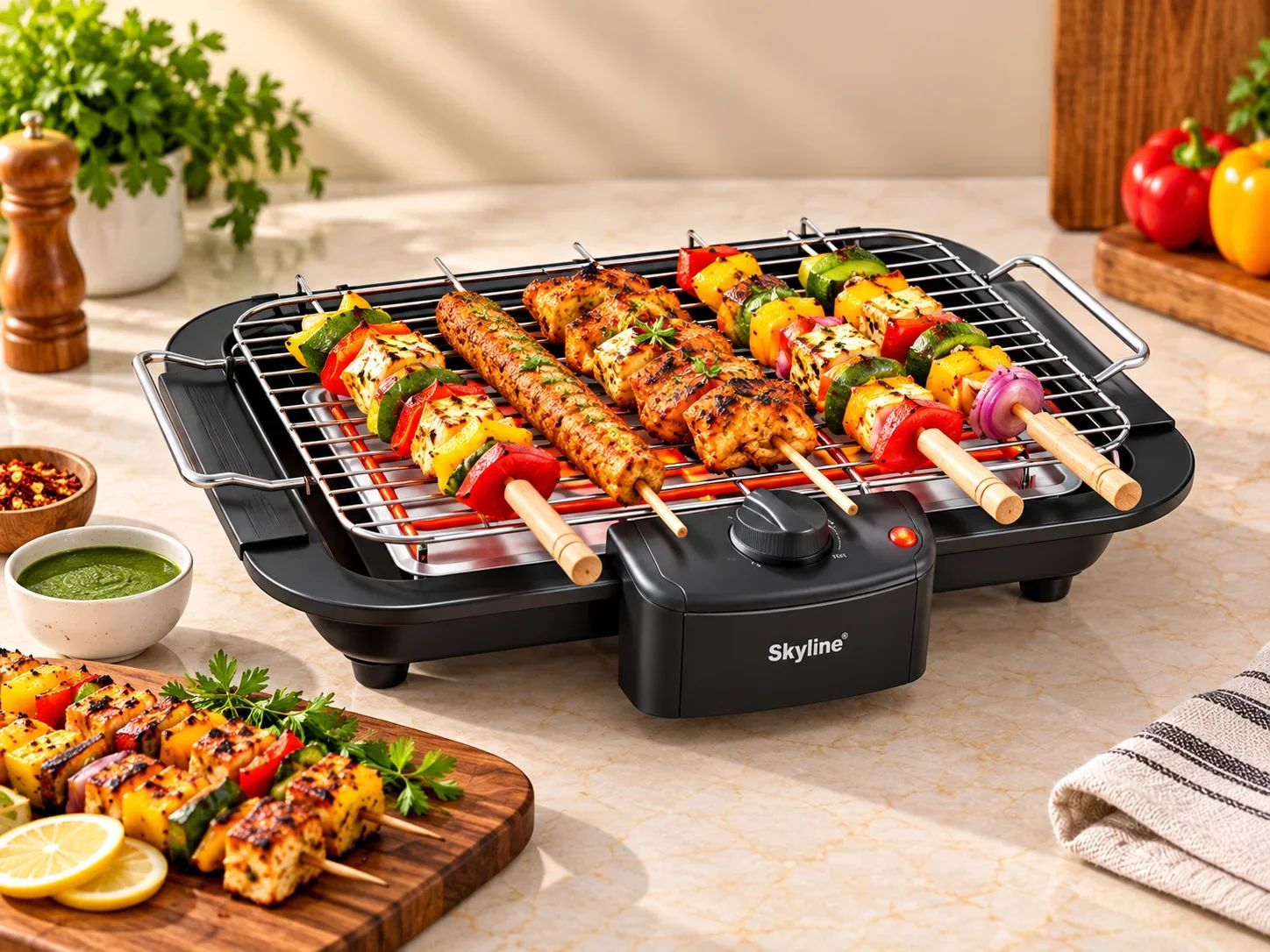 Skyline Electric Tabletop Smokeless Barbecue Grill with SkewersSkyline Electric Tabletop Smokeless Barbecue Grill with Skewers