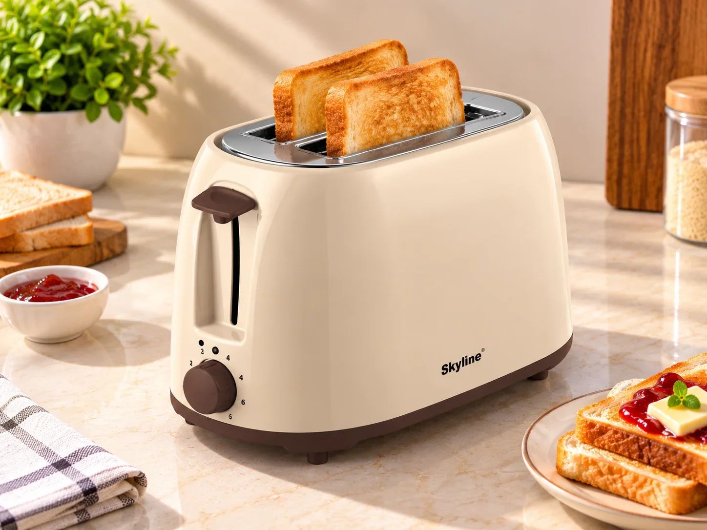 Skyline Vintage Cream 2-Slice Automatic Pop-Up Bread Toaster