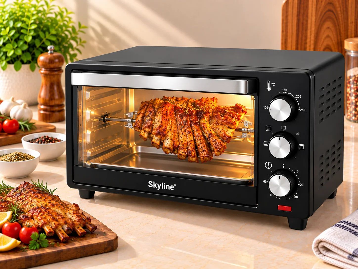 Skyline Precision Electric OTG Oven with Rotisserie & Roasting Rack