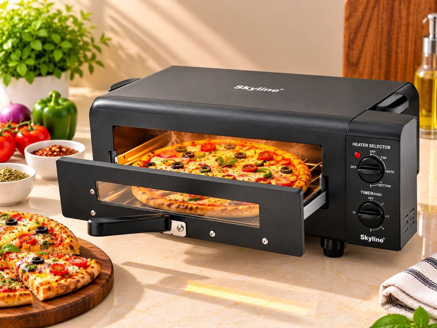 Skyline Front-Loading Electric Pizza Maker & Toaster Oven