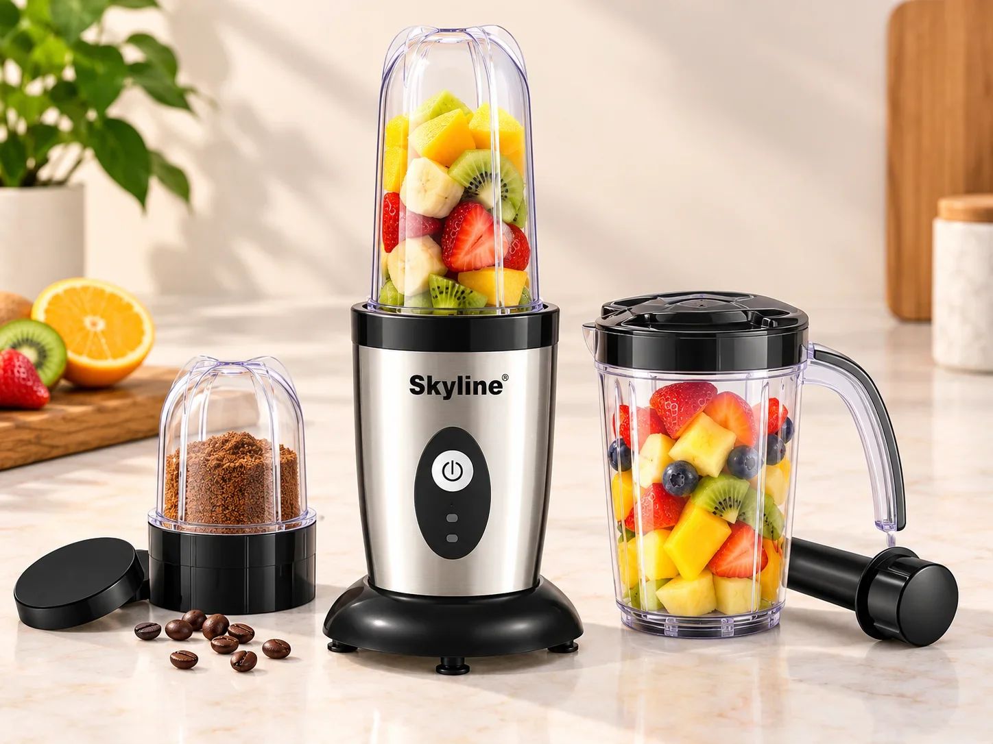 Skyline Stainless Steel Personal Smoothie Blender & Food Processor Set