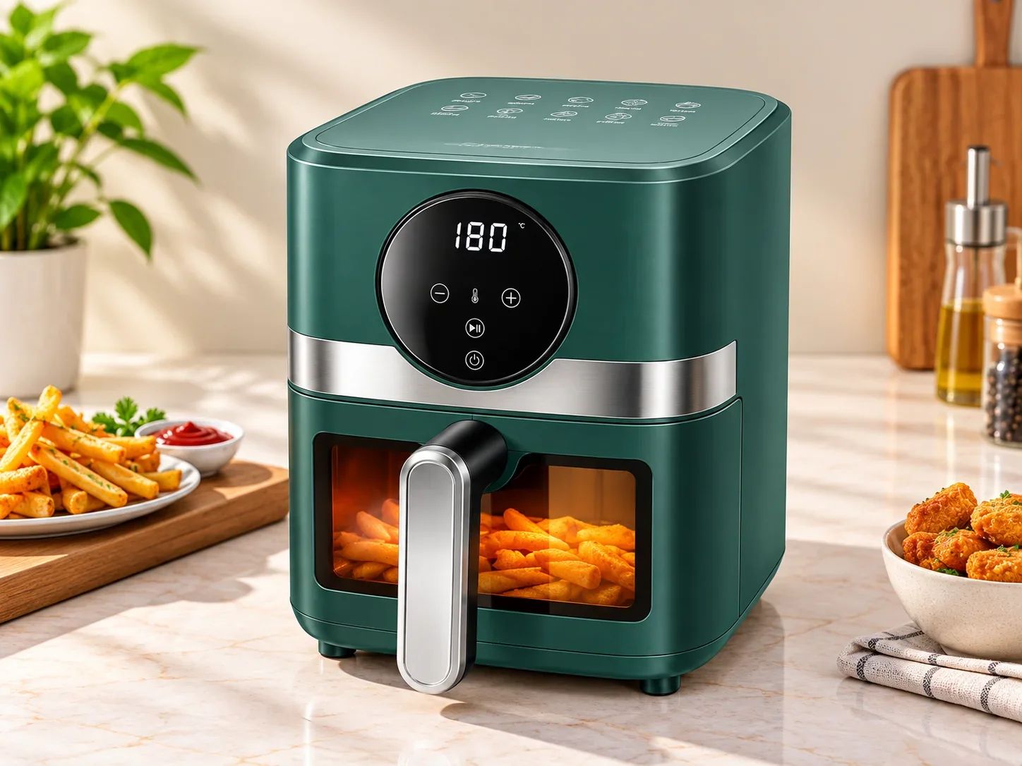 Skyline Emerald Green Digital Air Fryer with Clear Viewing Window