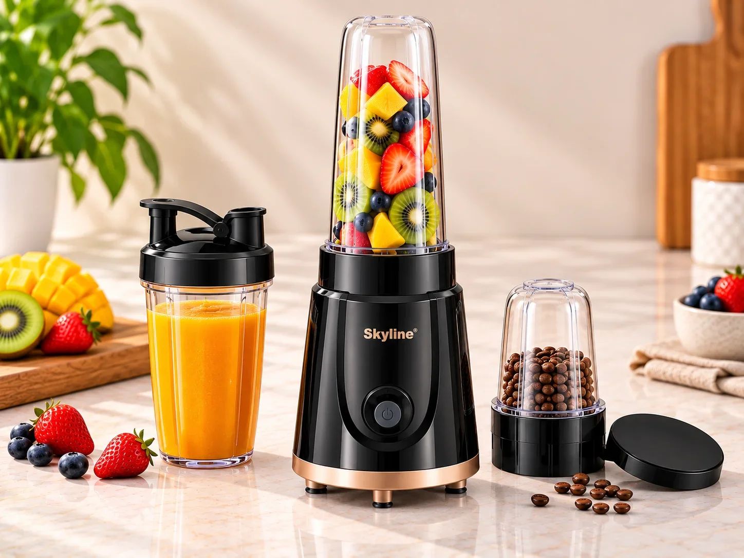 Skyline Black & Rose Gold Personal Nutri Blender Set with Travel Mug & Dry Grinder