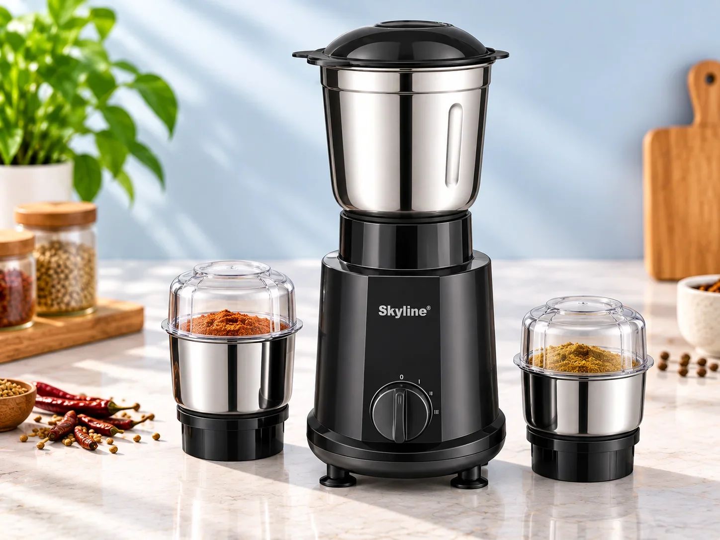 Skyline Heavy-Duty Mixer Grinder with 3 Stainless Steel Jars & Speed Control