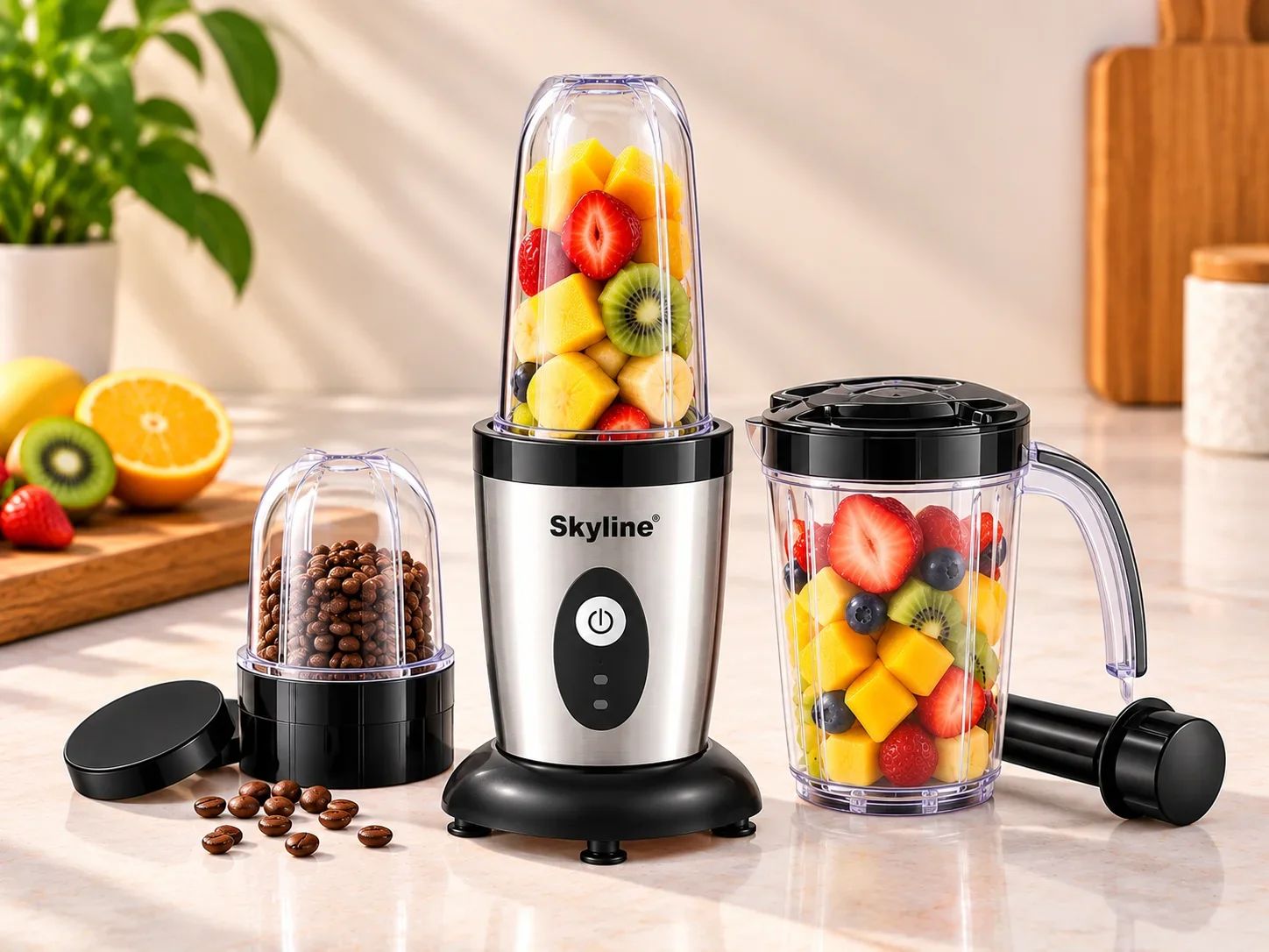Skyline Stainless Steel Personal Bullet Blender Set with Pitcher & Grinding Jar