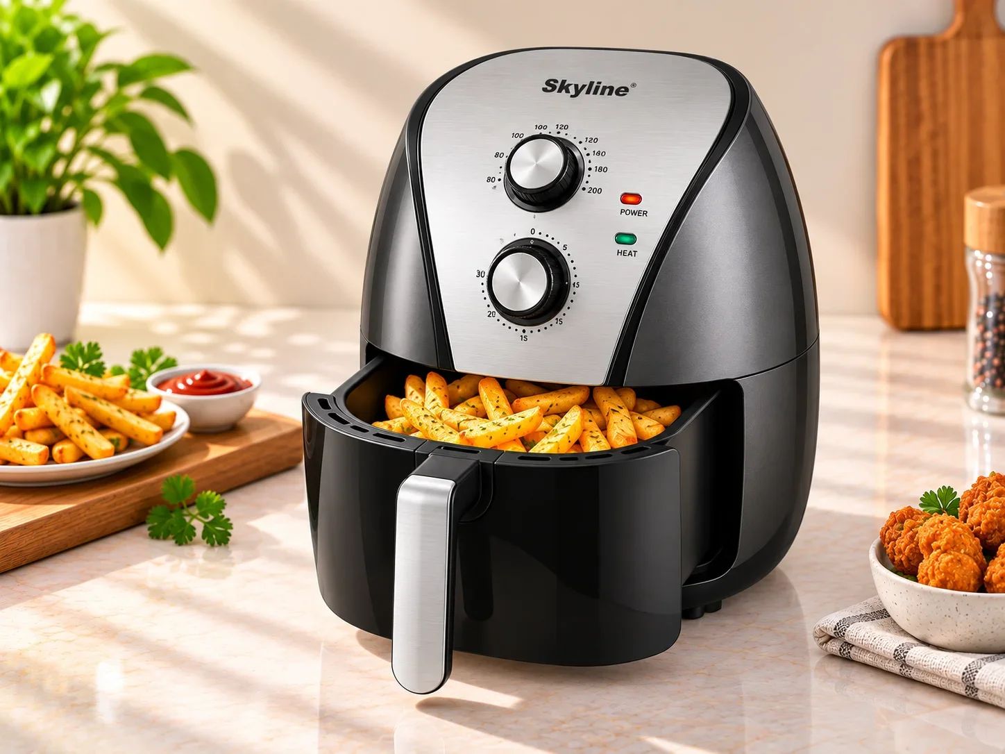 Skyline Stainless & Black Dual Knob Analog Air Fryer
