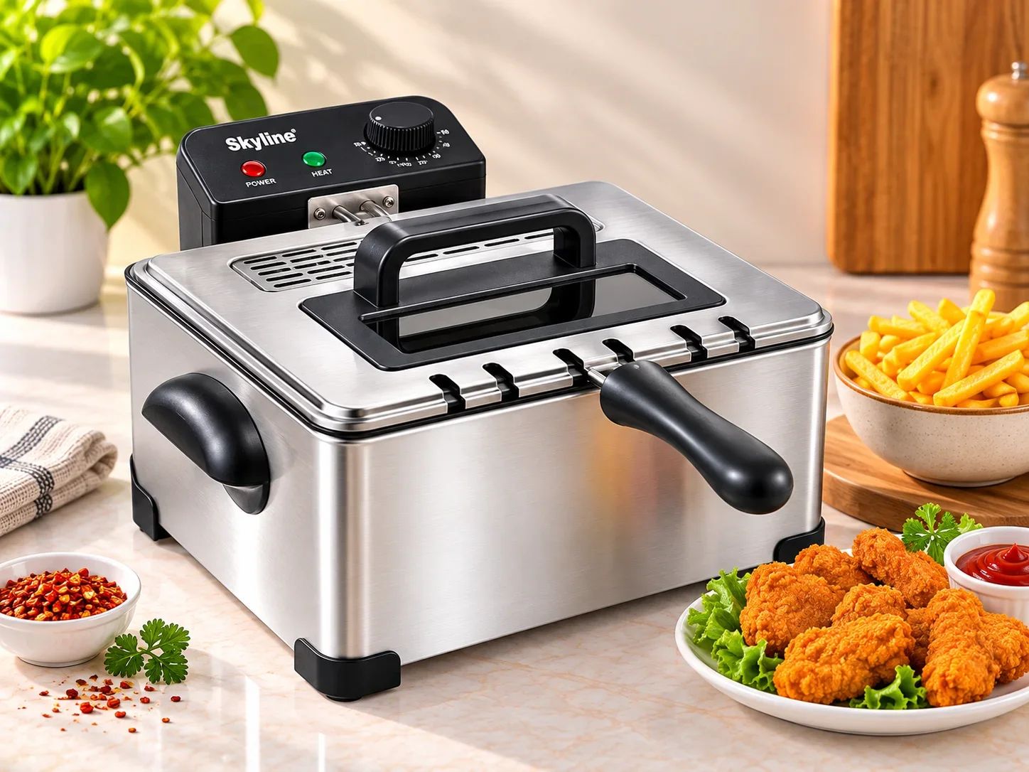 Skyline Heavy-Duty Stainless Steel Electric Deep Fryer with Viewing Window