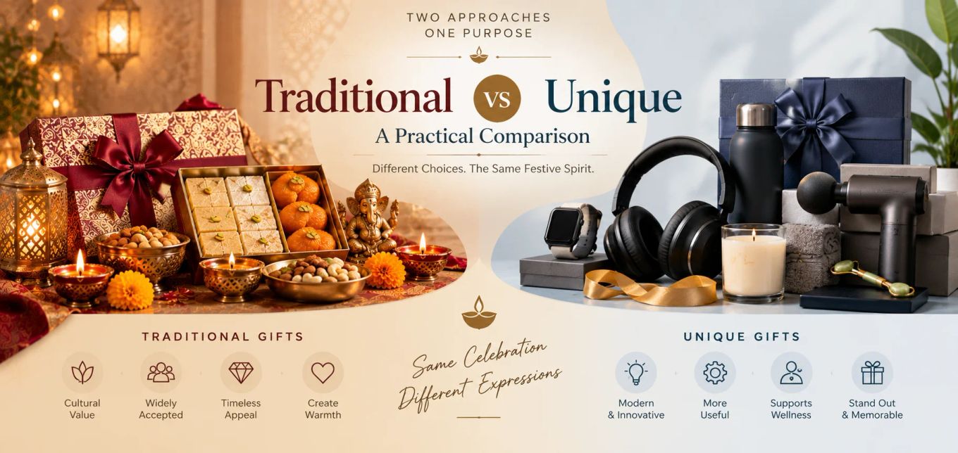 Comparison of traditional and unique Diwali gifts for corporate teams