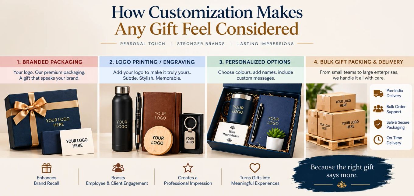 Custom logo branding on corporate Diwali gift packaging